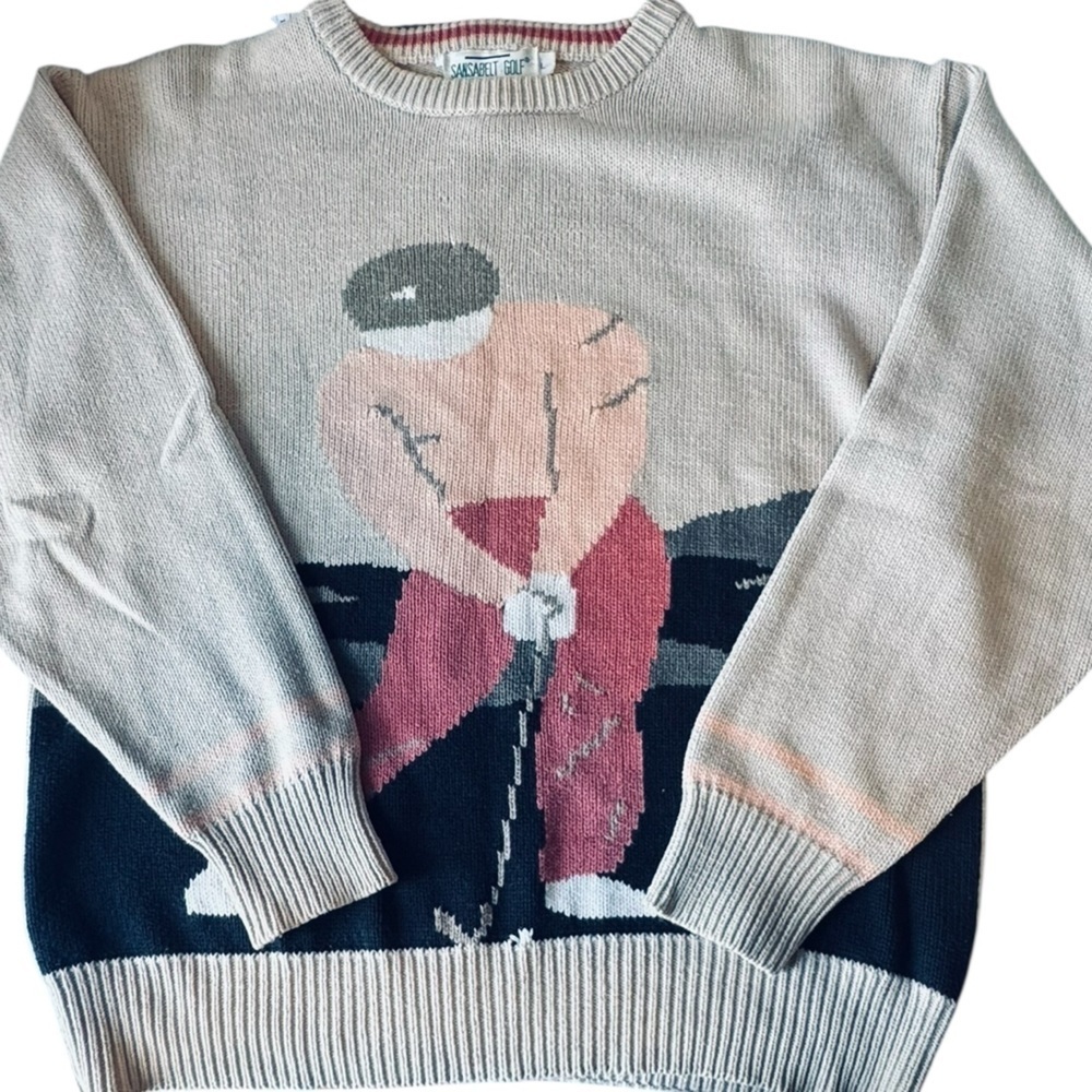 Vintage Sansabelt Golf / Sport Sweater, Men’s L, 100% Cotton, Bold Print - Picture 6 of 8